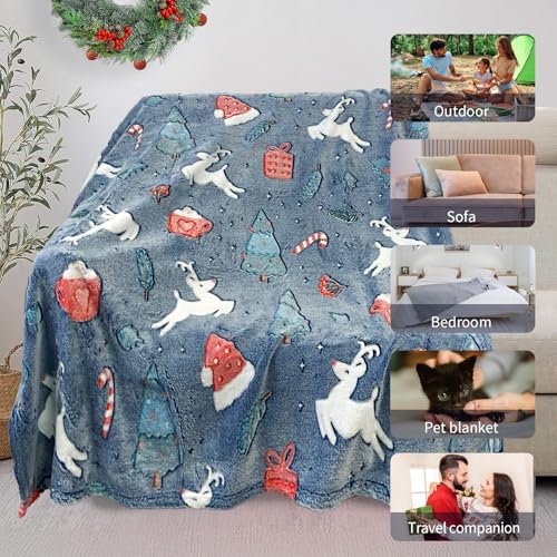 Christmas Glow in The Dark Blanket for Boys Deer Pattern 40x60 Fleece Throw
