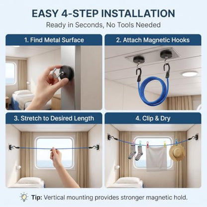 Magnetic Clothesline for Cruise Ships Adjustable Length Portable Laundry Line