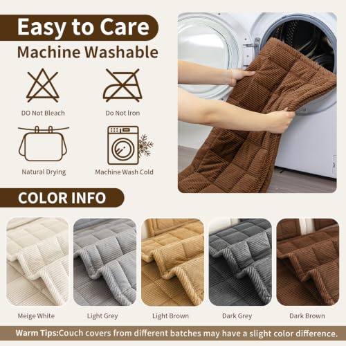 Dark Brown Waterproof Couch Cover for Sofa - Non-Slip, Washable, 28x71 Inches