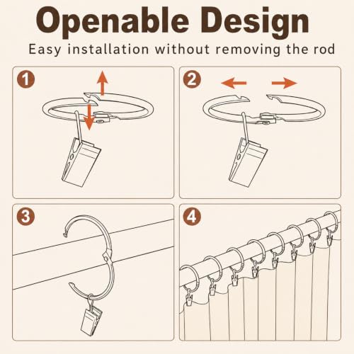 40 Pack 1.5-Inch Curtain Rings with Clips for Drapery and Clothing