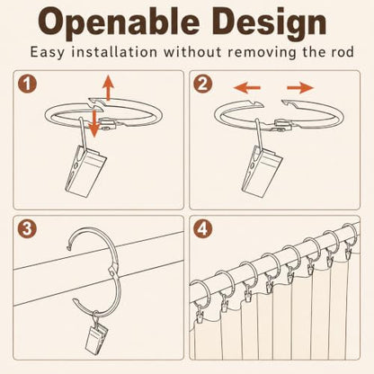 40 Pack 1.5-Inch Curtain Rings with Clips for Drapery and Clothing