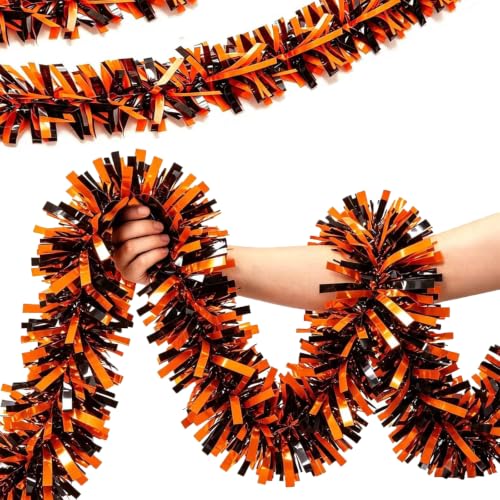 Halloween Tinsel Garland 50 FT Orange Shiny Festive Decor