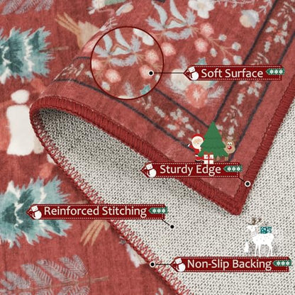 4x6 Christmas Area Rug with No-Slip Backing - Red Boho Holiday Rug for Living Room and Bedroom