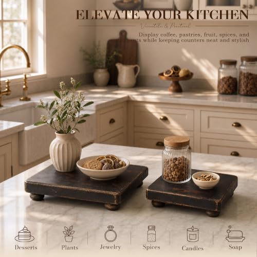 Distressed Black Wood Display Risers Set - Farmhouse Decor for Coffee Table