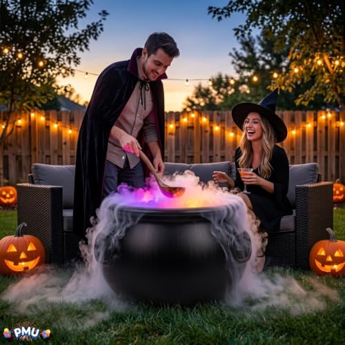 Halloween Cauldron Set with Multicolor Fogger - 18 Inch Black Decor