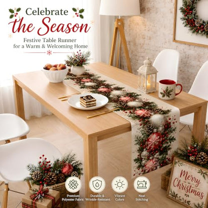 Christmas Decorations - Xmas Balls Snowflake Pine Cone Table Runner - Variation of Christmas Balls Snowflake