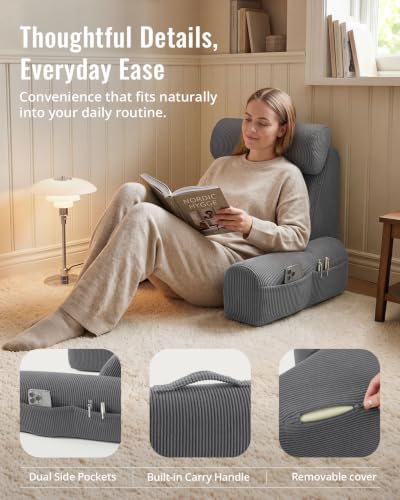 Gray Adjustable Reading Pillow with Lumbar Support - 19 Inch