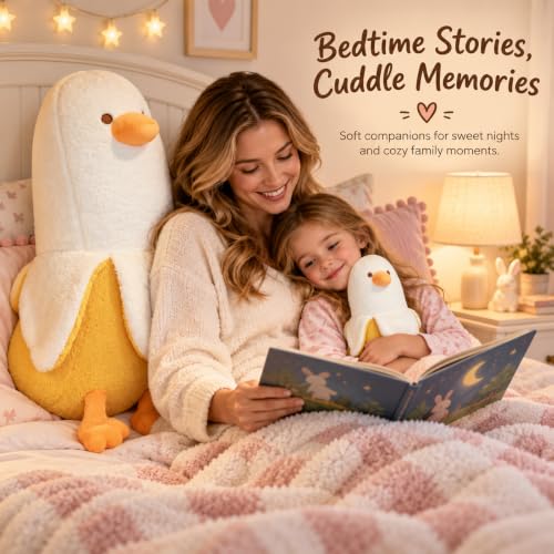 27.5 Inch Banana Duck Plush Pillow - Soft White Stuffed Animal for Hugging and Decor