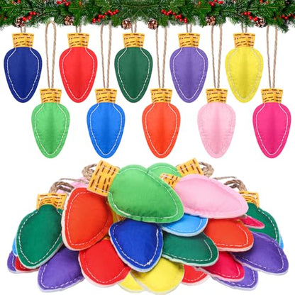 Christmas Felt Light Bulb Ornaments - Set of 20 with Hanging Lanyards