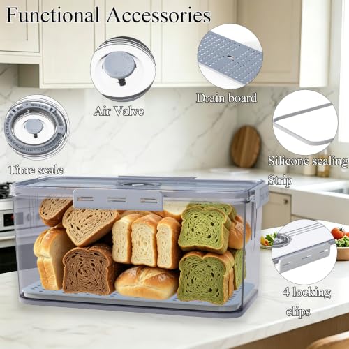 Clear Bread Box with Lid and Time Recording - Grey Food Storage Container