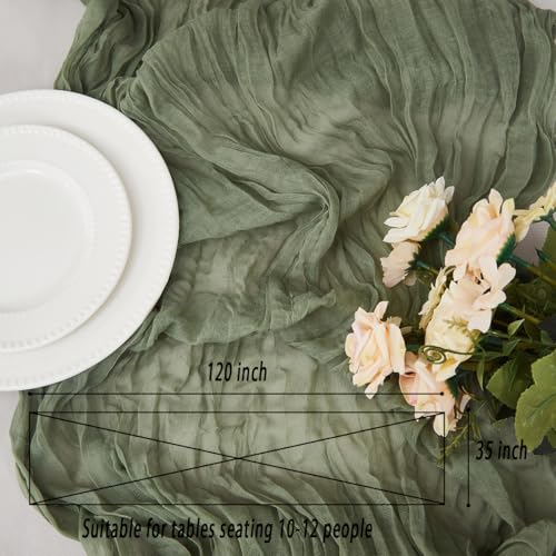 Sage Green Cheesecloth Table Runner 120 Inch 2 Pack Boho Rustic Wedding Decor