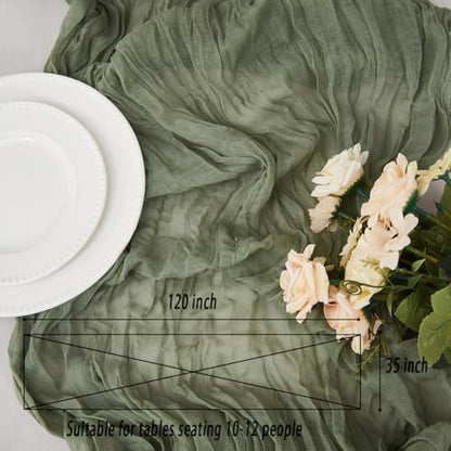 Sage Green Cheesecloth Table Runner 120 Inch 2 Pack Boho Rustic Wedding Decor