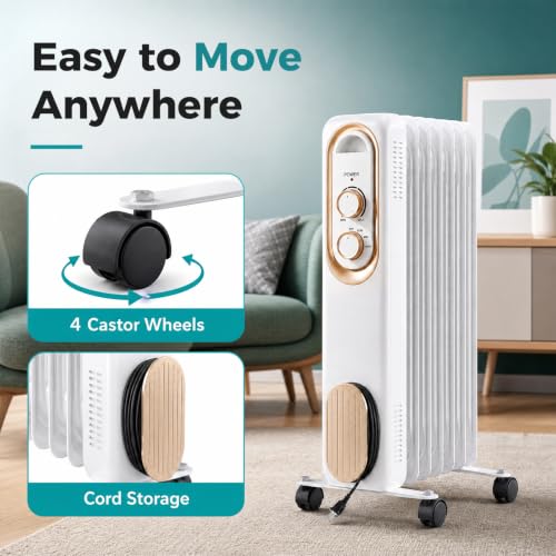 Oil Filled Radiator Space Heater 1500W White, Portable Indoor Climate Control
