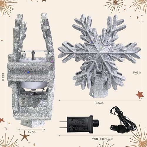 Lighted Snowflake Tree Topper with Rotating Projection for Christmas