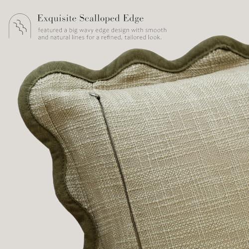 22x22 Inch Set of 2 Decorative Scalloped Textured Throw Pillow Covers Dusty Sage Green
