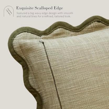 22x22 Inch Set of 2 Decorative Scalloped Textured Throw Pillow Covers Dusty Sage Green