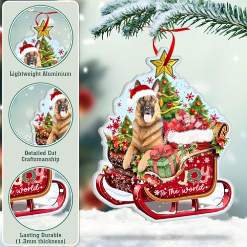 German Shepherd Christmas Ornament - Dog Lover Holiday Decor - Sleigh Shape Gift