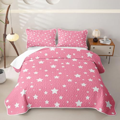 Pink Princess Breathable Cartoon Star Quilt Set - Full Size Kids Bedroom Bedspread