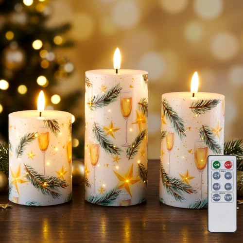 Fiber Optic LED Candle Lights with Remote Control for Christmas Decor - Set of 3