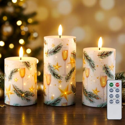 Fiber Optic LED Candle Lights with Remote Control for Christmas Decor - Set of 3