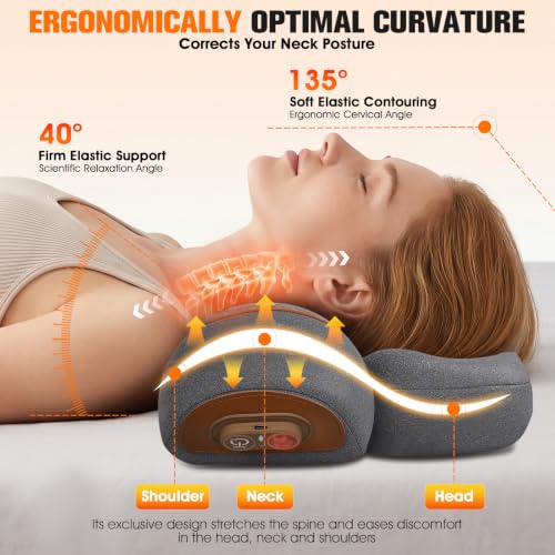 Grey 3-in-1 Cordless Neck Massager Pillow with Heat & Traction