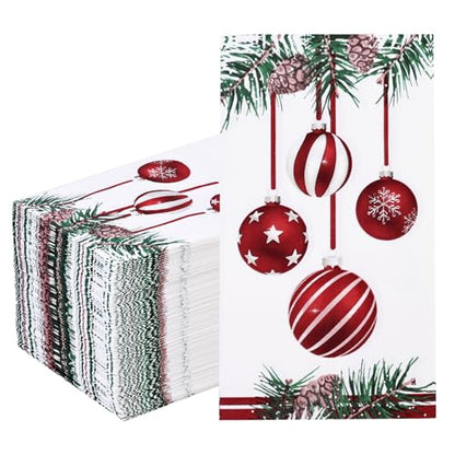 Christmas Disposable Paper Napkins with Pine Cone & Ornament Design - 100 Pack