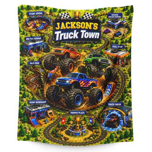 Blue Personalized Kids Blanket with Road Map Design - Boys Travel Throw