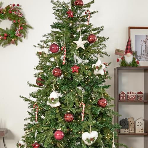 Candy Cane Christmas Decorations Set of 6 - Red & White Glass Ornaments