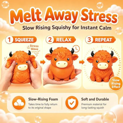 Giant Highland Cow Squishy Toy - Stress Relief Fidget Animal Model, 6 Inch