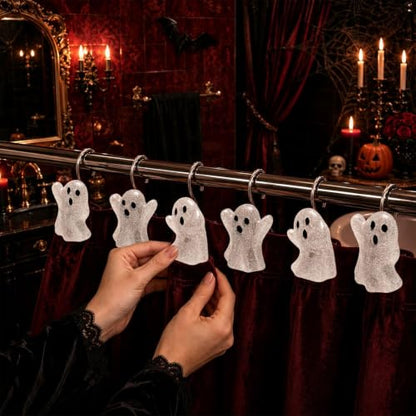 Halloween Ghost Shower Curtain Hooks Set - 12 Decorative Resin & Metal Hooks