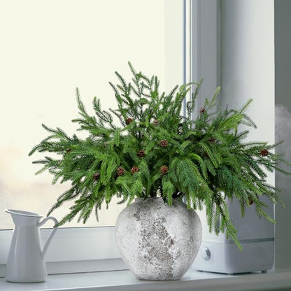 Artificial Norfolk Pine Branches with Pine Cones - 6 Pack, 18 Inches