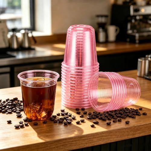Pink Disposable Plastic Cups 12oz, 50 Pack for Parties and Events