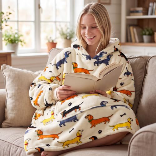 Dachshund Dog Lover Gift Oversized Wearable Blanket Hoodie Adult - Variation of Dachshund / Adult