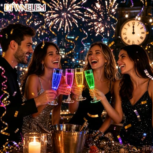 6 Mixed Colors LED Plastic Champagne Flutes 150ml Reusable Party Glasses