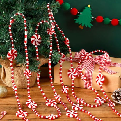Christmas Candy Cane Garland 2 Pack - Red & White Peppermint Beads, 4 Meters