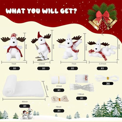 Christmas Reindeer Staircase Decorations Set 4PCS with LED String Lights - Holiday Home Decor