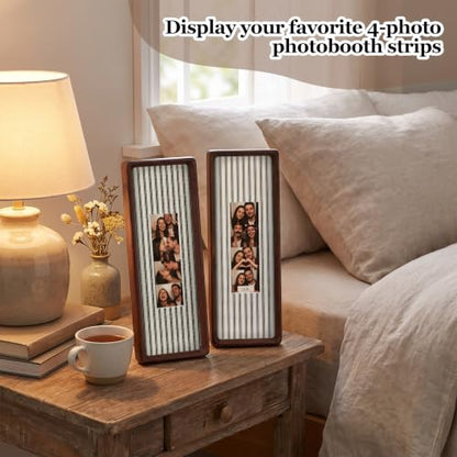 2 Pcs 12x6 Inch Photo Booth Frames with Mat for Photo Strips - Walnut Wood