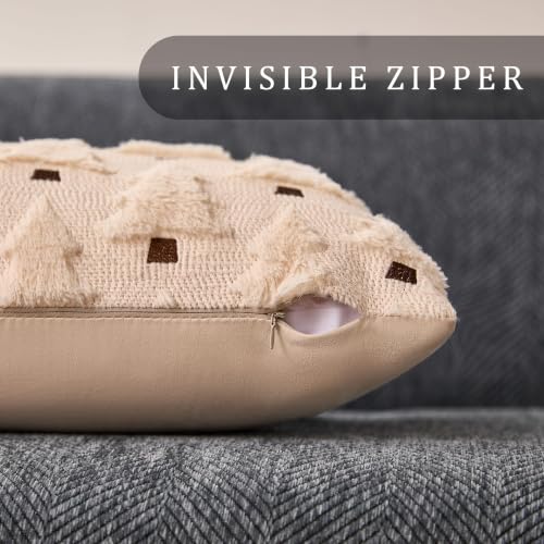 20x12 Inch Christmas Lumbar Pillow Cover Beige Plush Faux Fur Winter Home Decor