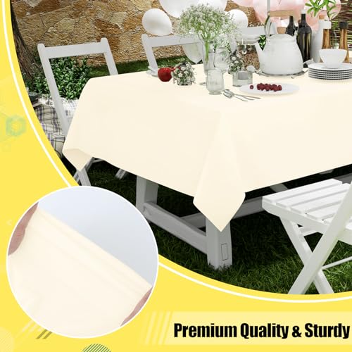 smiry Disposable Table Cloth 6 Pack, 54 x 108 Inch Table Cloths for Parties, Decorative Tablecloths for Rectangle Tables, Waterproof Plastic Table Cover, Leakproof & Sturdy, Beige