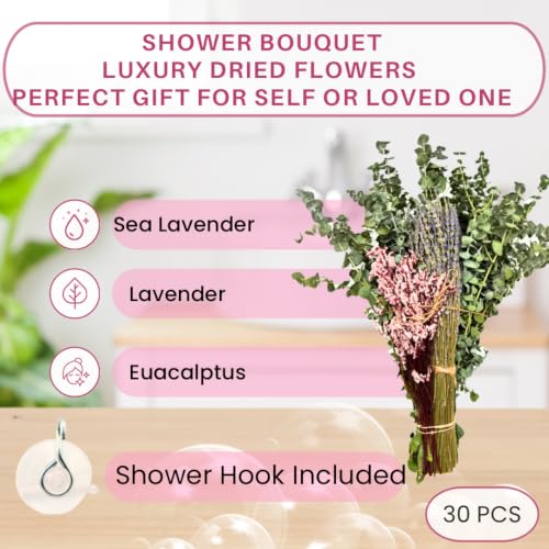 Preserved Dried Floral Shower Bouquet with Lavender & Eucalyptus - Aromatherapy Bathroom Decor