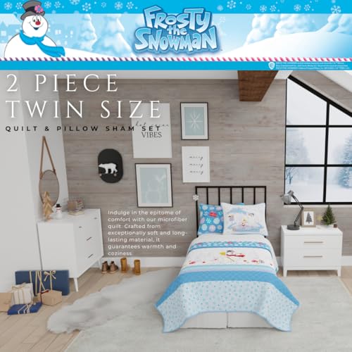 Frosty The Snowman Twin Quilt Set with Pillow Sham - Holiday Bedding