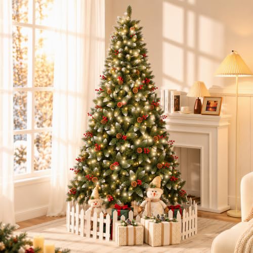 Pre-Lit Pine Cone Christmas Tree 6ft with 300 Multi-Color LEDs - Green / 5ft 11in