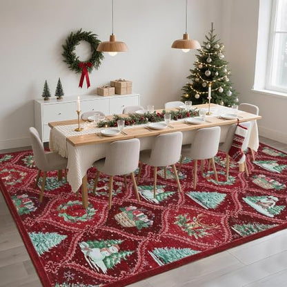 Christmas Rug Red 5x7 Area Rug for Living Room Vintage Holiday Carpet - GarveeHome