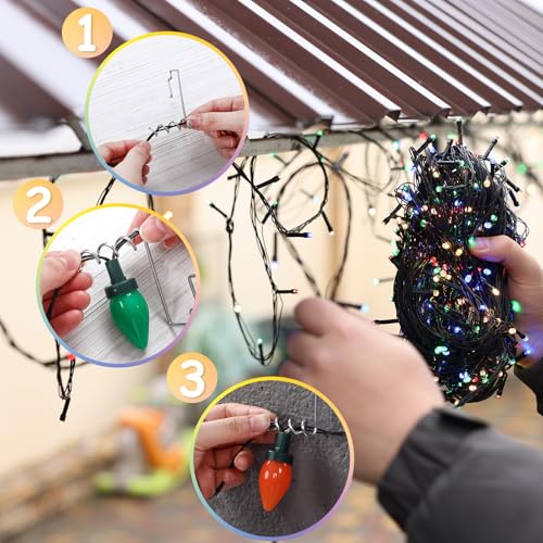 100 Pcs Christmas Gutter Light Hooks - Metal Corkscrew Clips for Holiday Decorations
