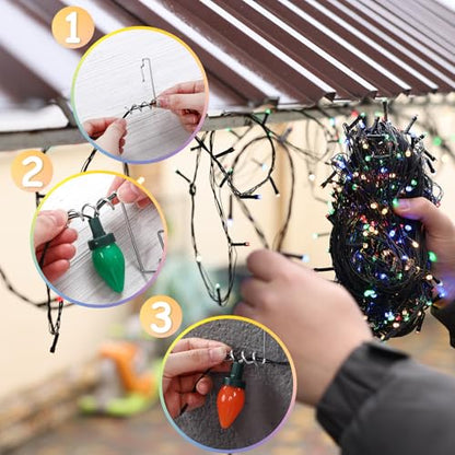 100 Pcs Christmas Gutter Light Hooks - Metal Corkscrew Clips for Holiday Decorations