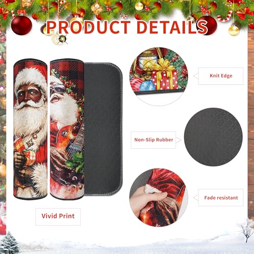 Romart Christmas Kitchen Rugs Set of 2 Black Santa Plaid Santa Claus & Tree Designs