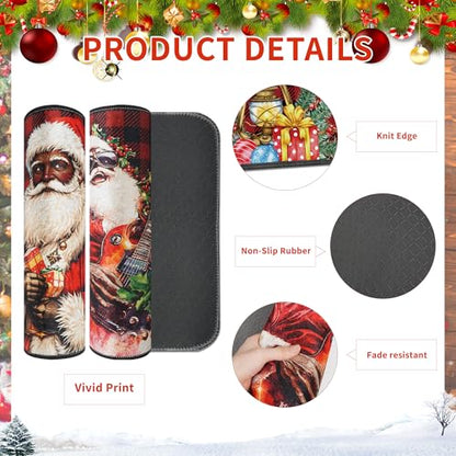 Romart Christmas Kitchen Rugs Set of 2 Black Santa Plaid Santa Claus & Tree Designs