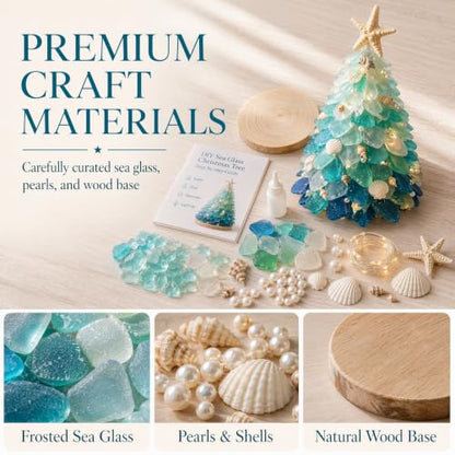 Sea Glass Christmas Tree DIY Kit with LED Lights - Coastal Holiday Decor - Standard