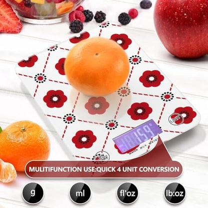 Food Scale Kitchen Scale Food Scales Digital Weight Grams and Ounces Small Electronic Food Scale for Baking Cooking Red Tile Flower