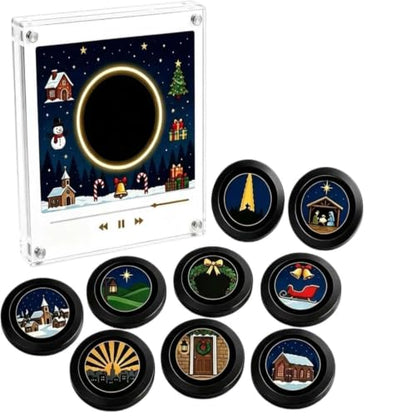 Christmas Fridge Magnet Music Player with 9 NFC Vinyl Discs - Black